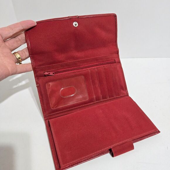 Buxton red Leather Wallet Organizer Tri Fold Kiss Lock Coin organizer Checkbook - Picture 3 of 5